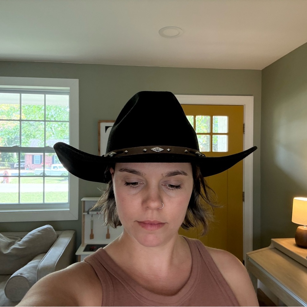 Black cowboy Hat with Brown Band - similar to Stetson